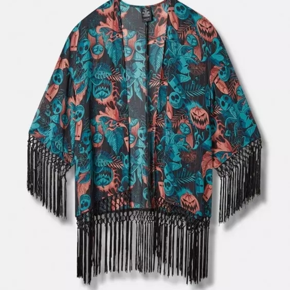 Torrid Nightmare Before Christmas Fringed Teal and Orange Kimono Jacket
